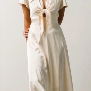 Baltic Born Poppy Satin Cream Midi Dress with Tie-Front